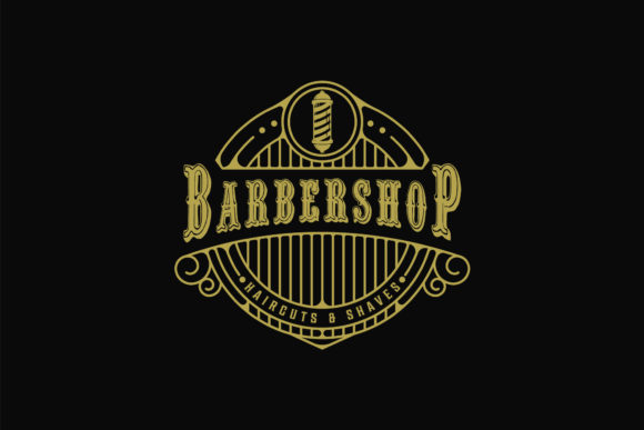 Barber Shop Logo Vintage Line Art Retro