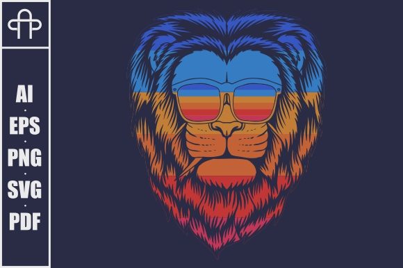 Lion Head Eyeglasses Retro Vector