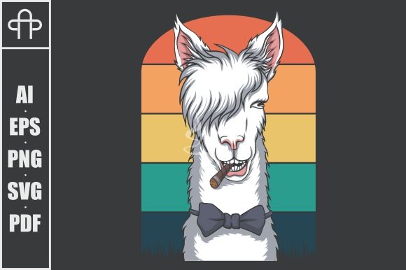 Llama Smoking Retro Vector Illustration