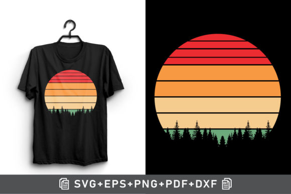 Retro Forest Sunset Evergreen Clipart