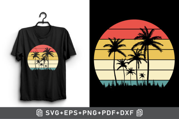 Retro Forest Sunset Palm Tree Clipart