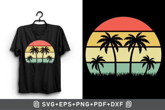 Retro Palm Tree Sunset Clipart