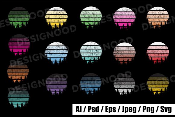 Sunset Striped Retro Vintage Colors Tree