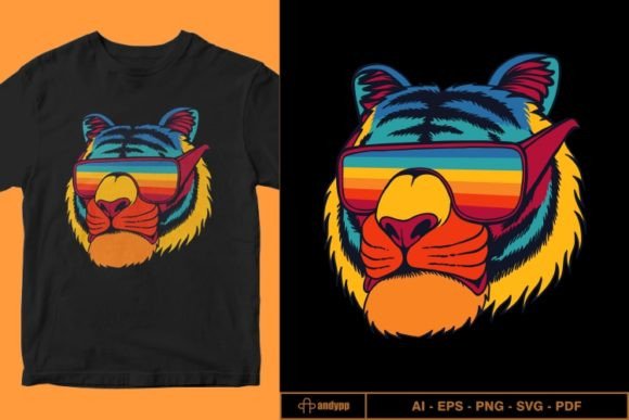 Tiger Wearing Eyeglasses Retro Colorful